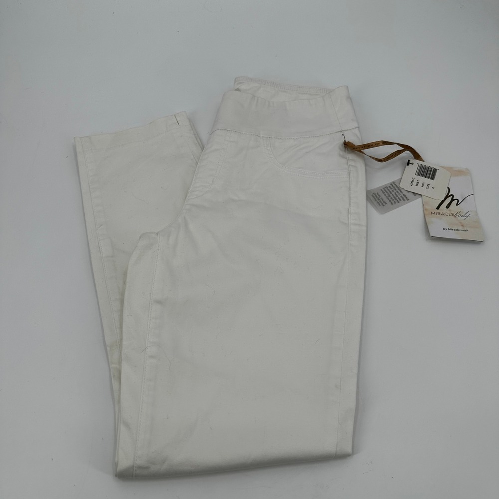 Miraclebody Womens White Stretch‎ Pull On Pants Size 2 Cropped Leg Casual